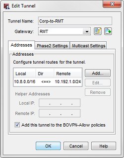 Captura de pantalla de la ruta del túnel Corp a RMT en la configuración Colo 